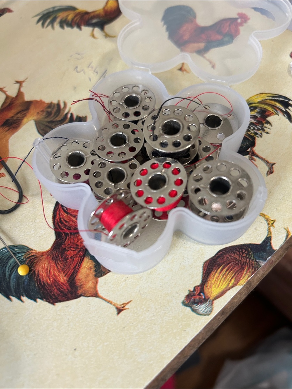 Brother Metal Sewing Machine Bobbins with Red Thread